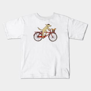 Cycling Dog with Squirrel Friend | Whimsical Animal Art Kids T-Shirt